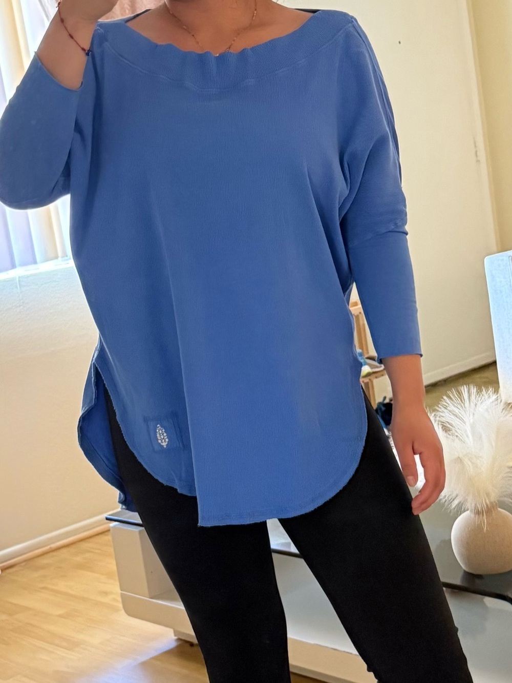 Free People Women's Cobalt Blue Long Sleeve Crewneck Top